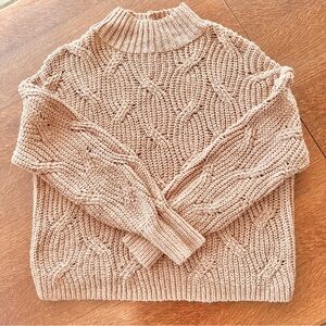 American Eagle Womens Mock Neck Cable Knit Long Sleeve Sweater Tan Med